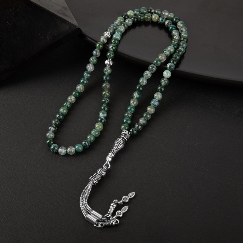 Laboratory Certified Moss Agate Natural Gemstone Prayer Beads 99-Bead – 6mm