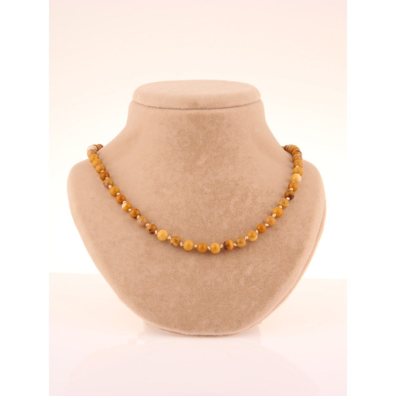 Laboratory Certified Yellow Jasper Natural Stone 6 mm Knotted Necklace