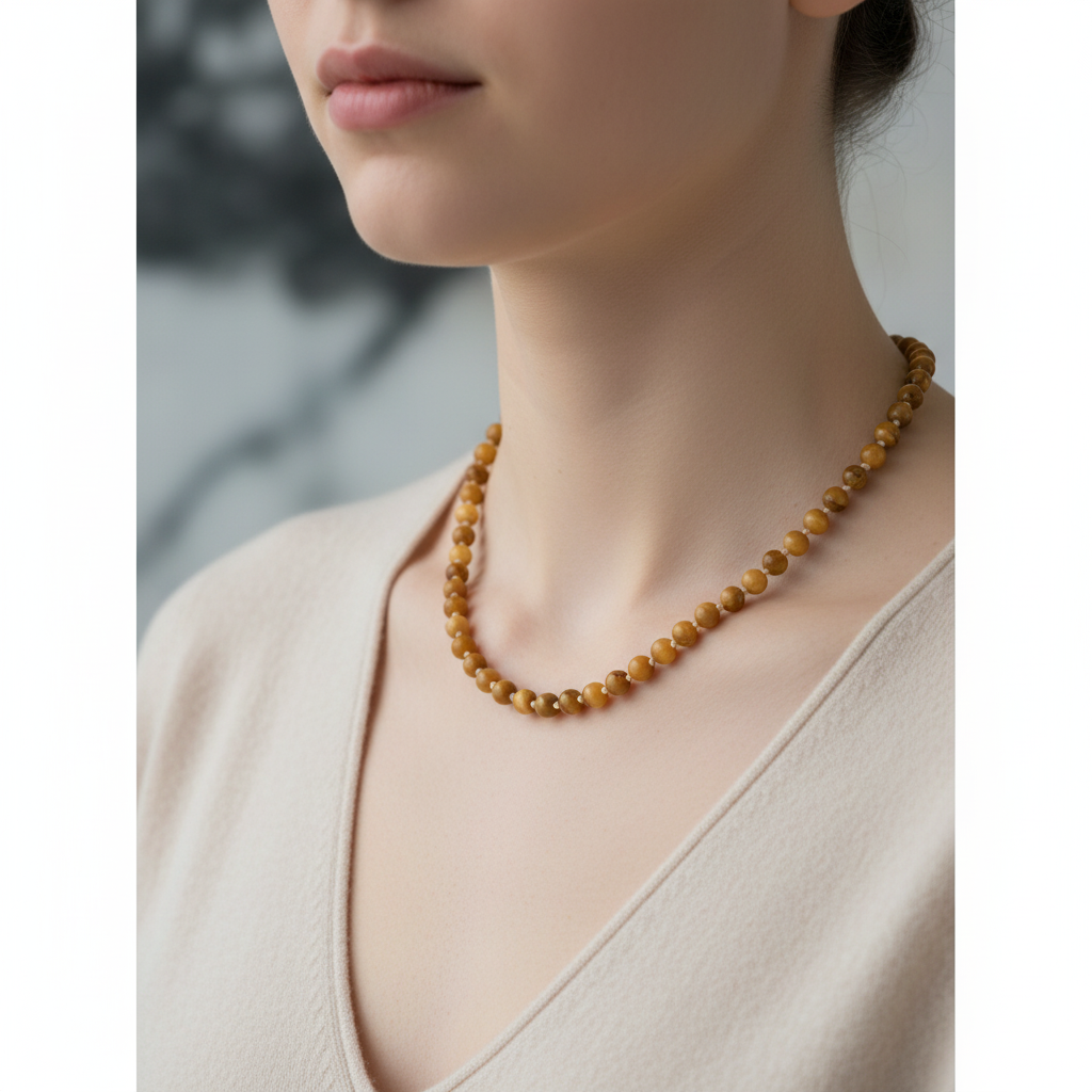 Laboratory Certified Yellow Jasper Natural Stone 6 mm Knotted Necklace