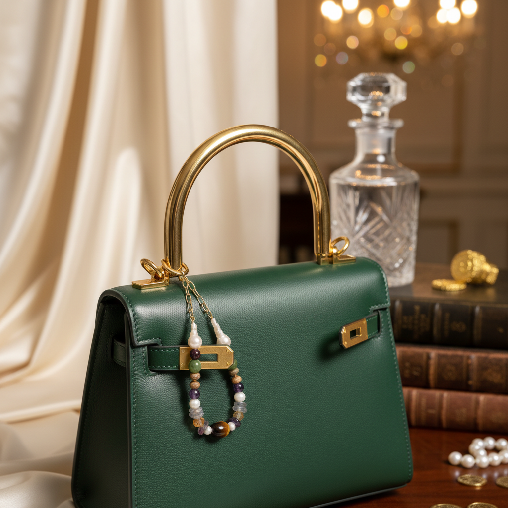 Laboratory Certified Natural Stone Bag Charm – Pearl, Jade, Tiger’s Eye, Citrine, Amethyst, Jasper & Labradorite