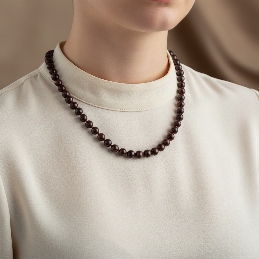 Laboratory Certified Dragon Jasper 8 mm Knotted Natural Stone Necklace