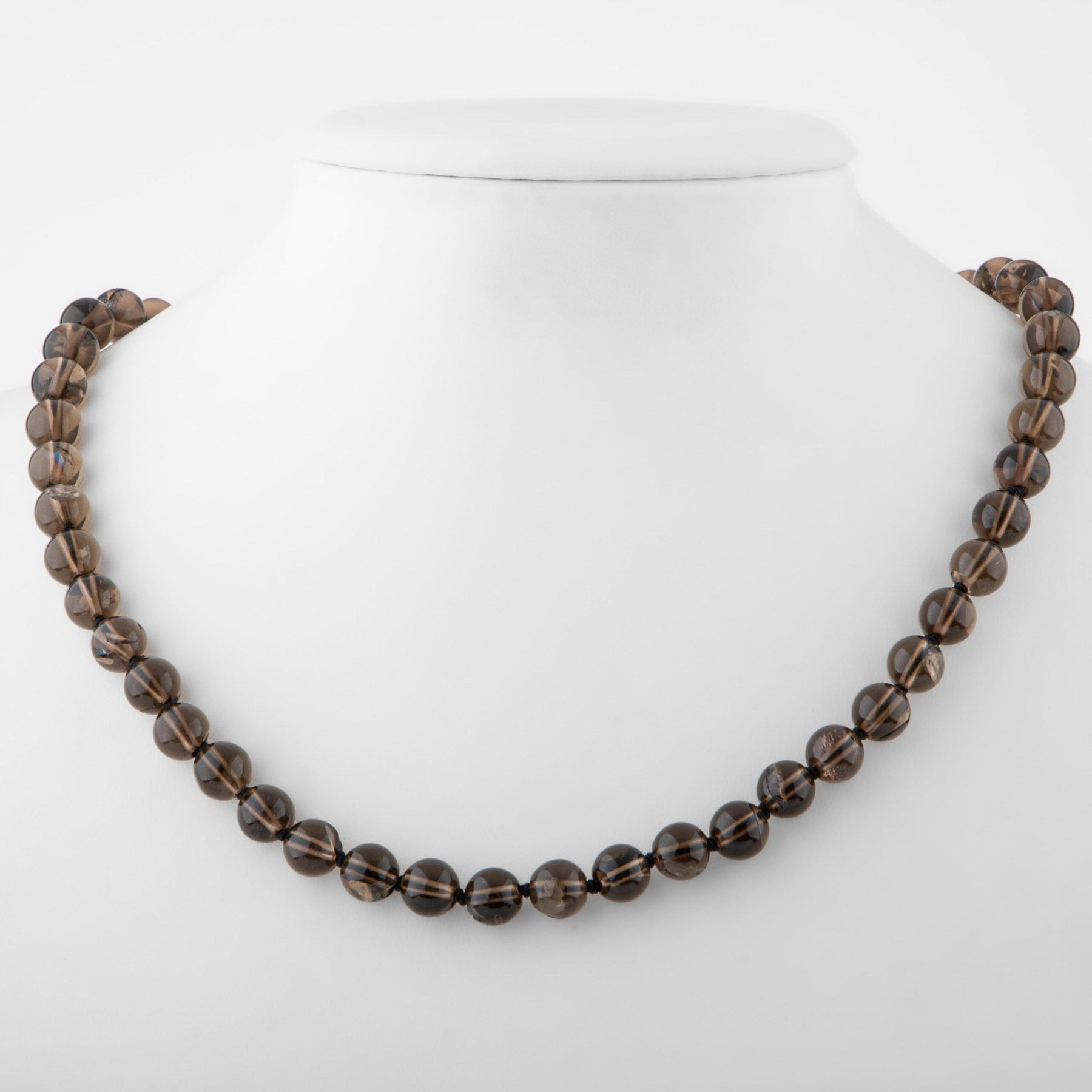 Laboratory Certified Smoky Quartz 6 mm Knotted Natural Stone Necklace
