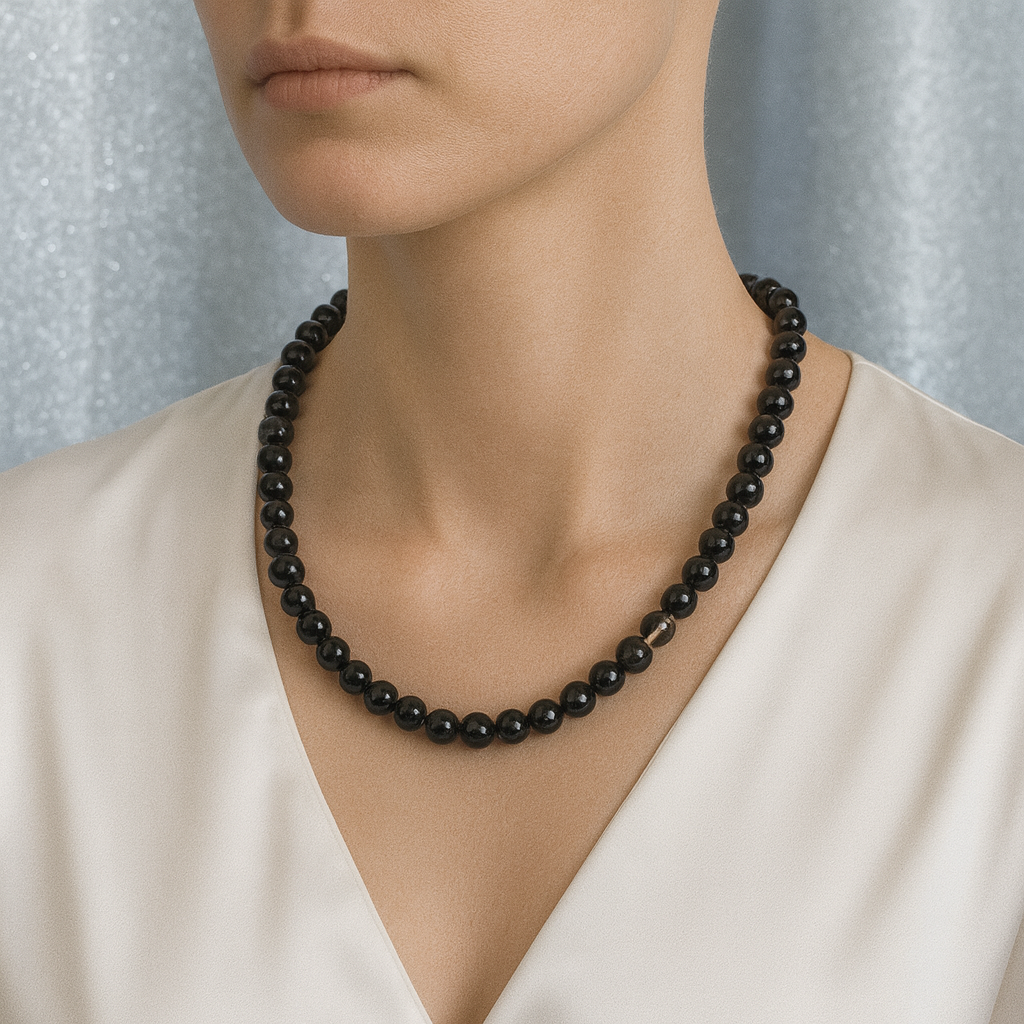 Laboratory Certified Smoky Quartz 8 mm Natural Stone Necklace