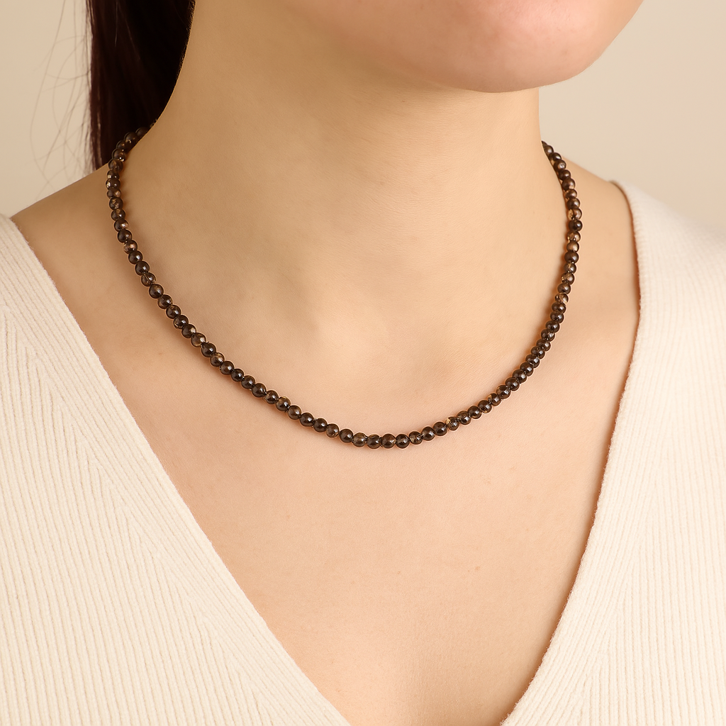 Zevrina Handcrafted Laboratory Certified Smoky Quartz Natural Stone Necklace