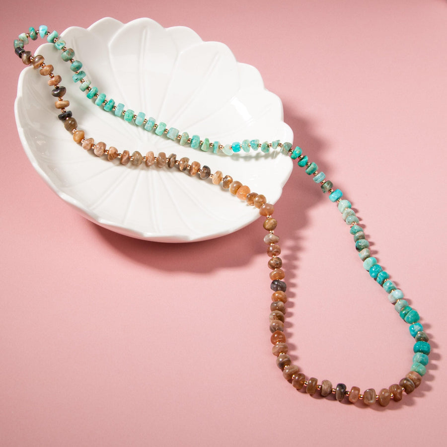 Laboratory Certified Amazonite, Sunstone & Hematite Natural Stone Necklace – Special Design