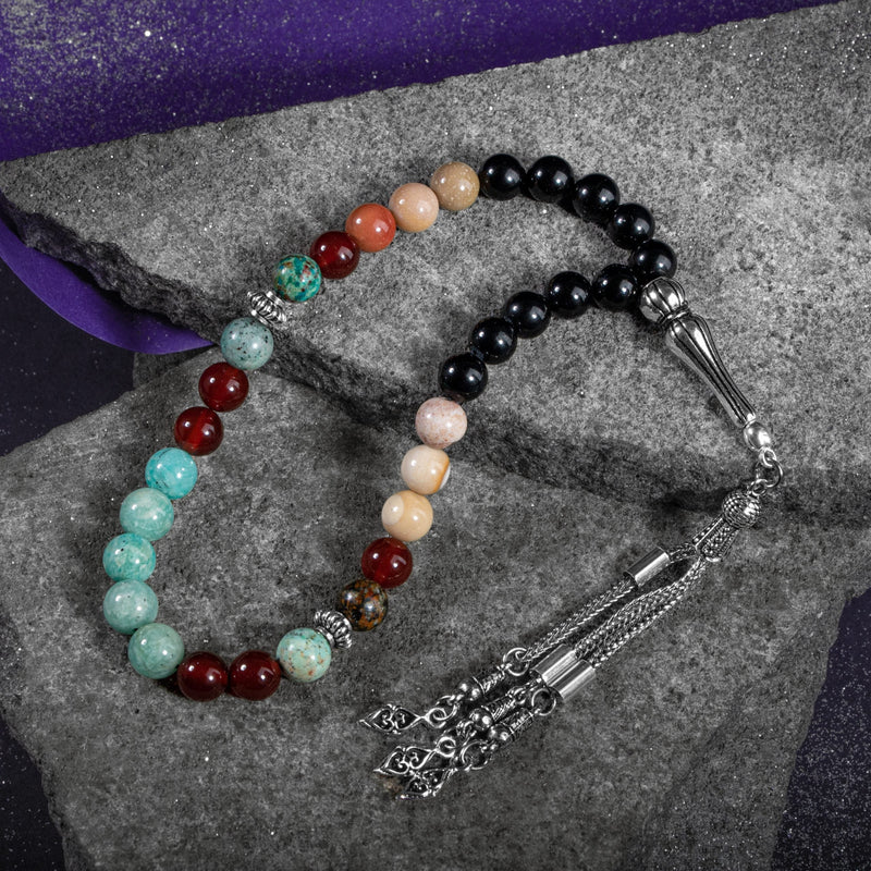 Laboratory Certified Virgo Zodiac Prayer Beads – Amazonite, Jasper, Red Agate, Chrysocolla & Black Tourmaline Natural Gemstone