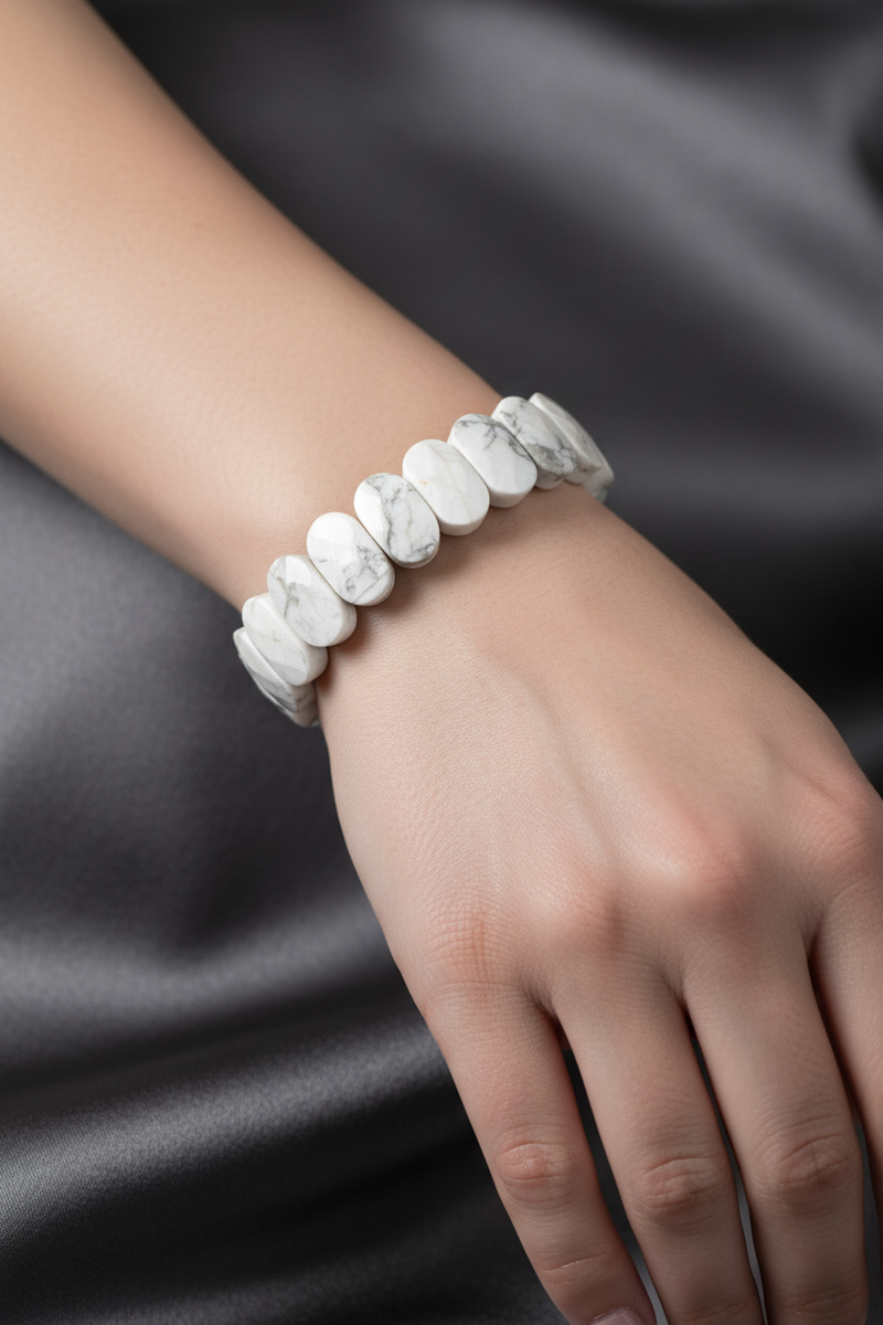 Laboratory Certified Howlite Wide Cut Natural Gemstone Bracelet