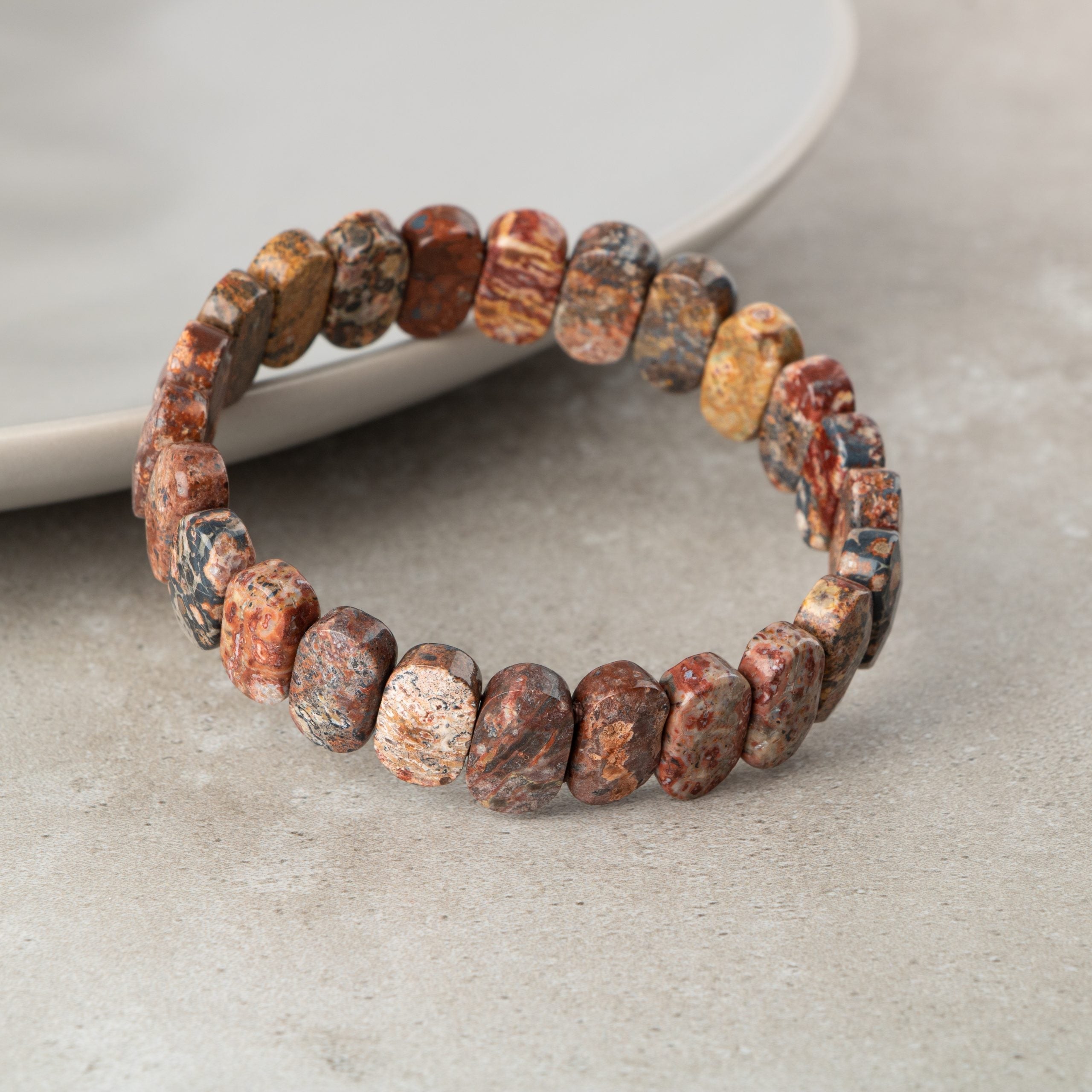 Certified Brown Jasper Wide Cut Natural Gemstone Bracelet
