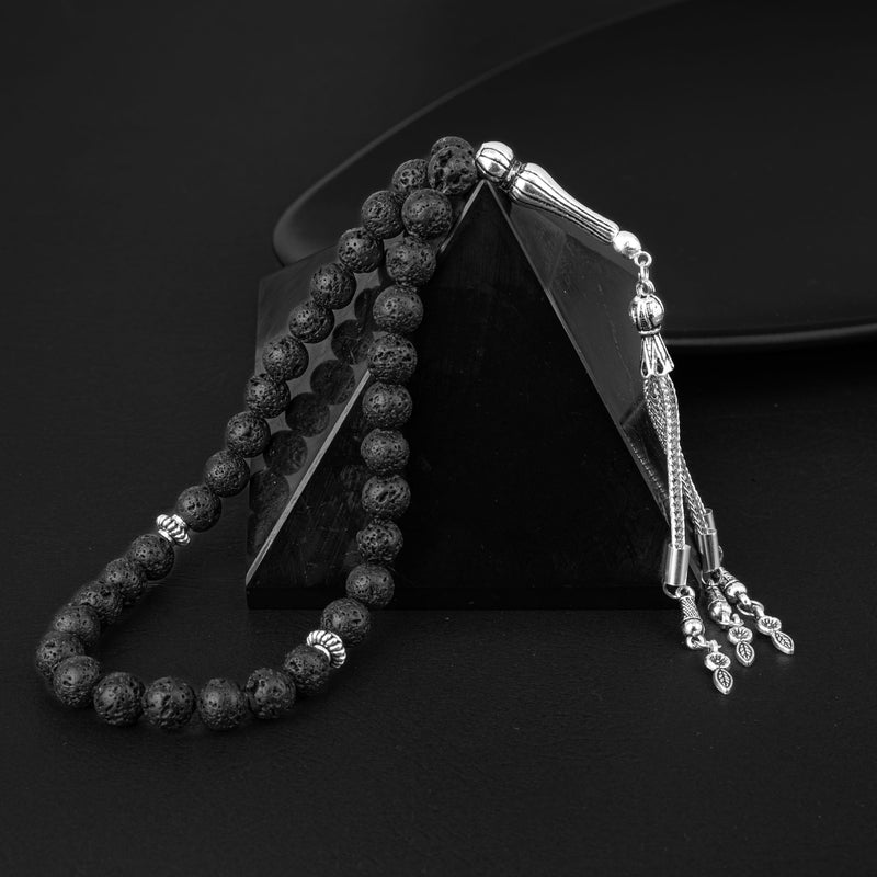 Laboratory Certified Black Lava Stone Natural Gemstone Prayer Beads 33-Bead – 8mm