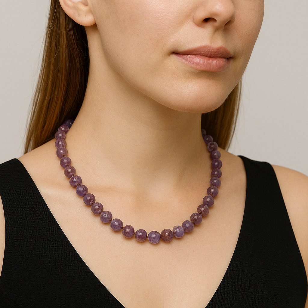 Laboratory Certified Phantom Quartz 8 mm Natural Stone Necklace