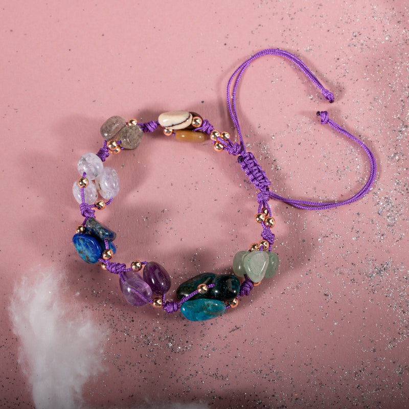 Sagittarius Zodiac Natural Stone Macramé Bracelet – Amethyst, Jasper, Chalcedony, Labradorite, Lapis Lazuli, Blue Apatite, Green Aventurine