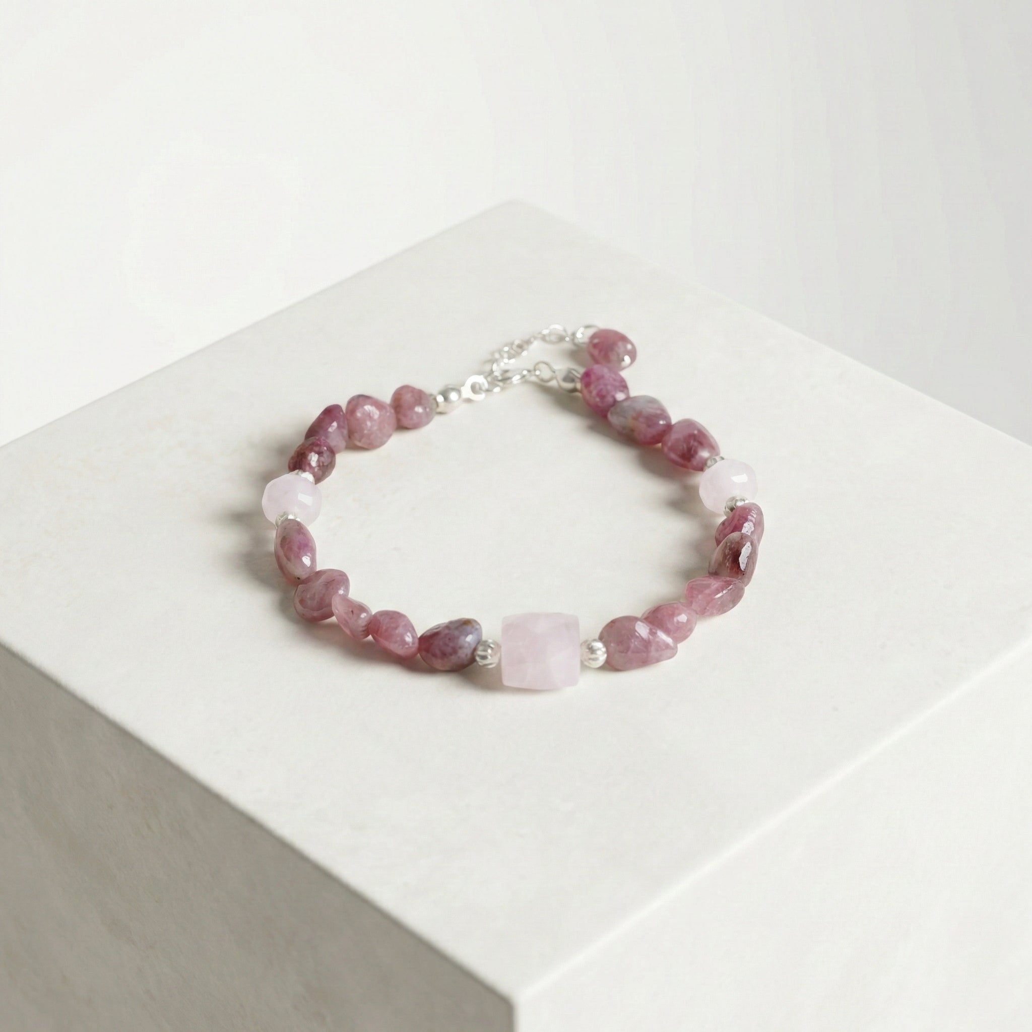 Laboratory Certified Tourmaline & Rose Quartz 925 Sterling Silver Bracelet