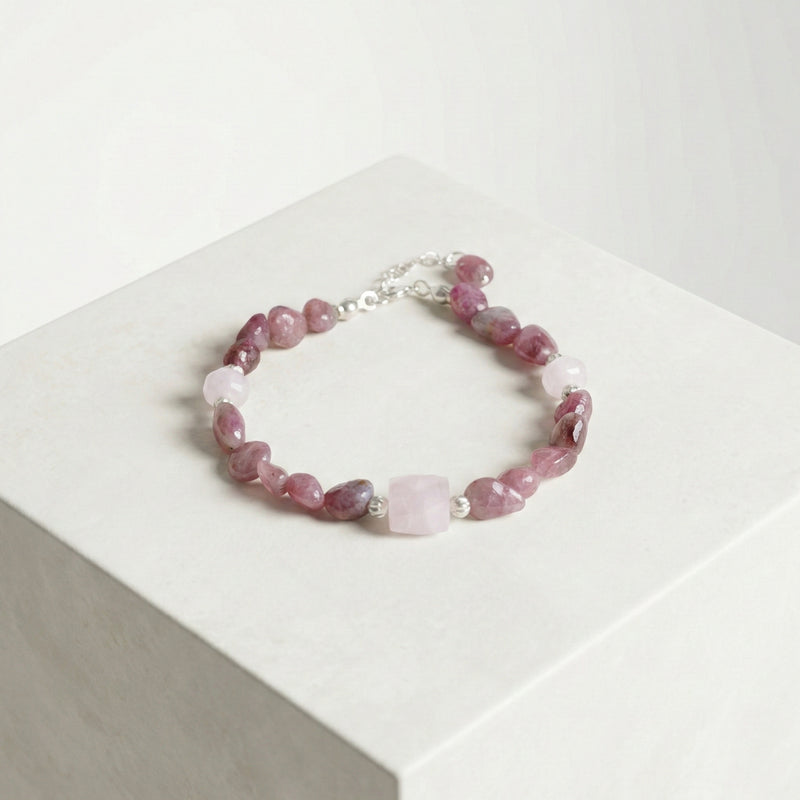 Laboratory Certified Tourmaline & Rose Quartz 925 Sterling Silver Bracelet