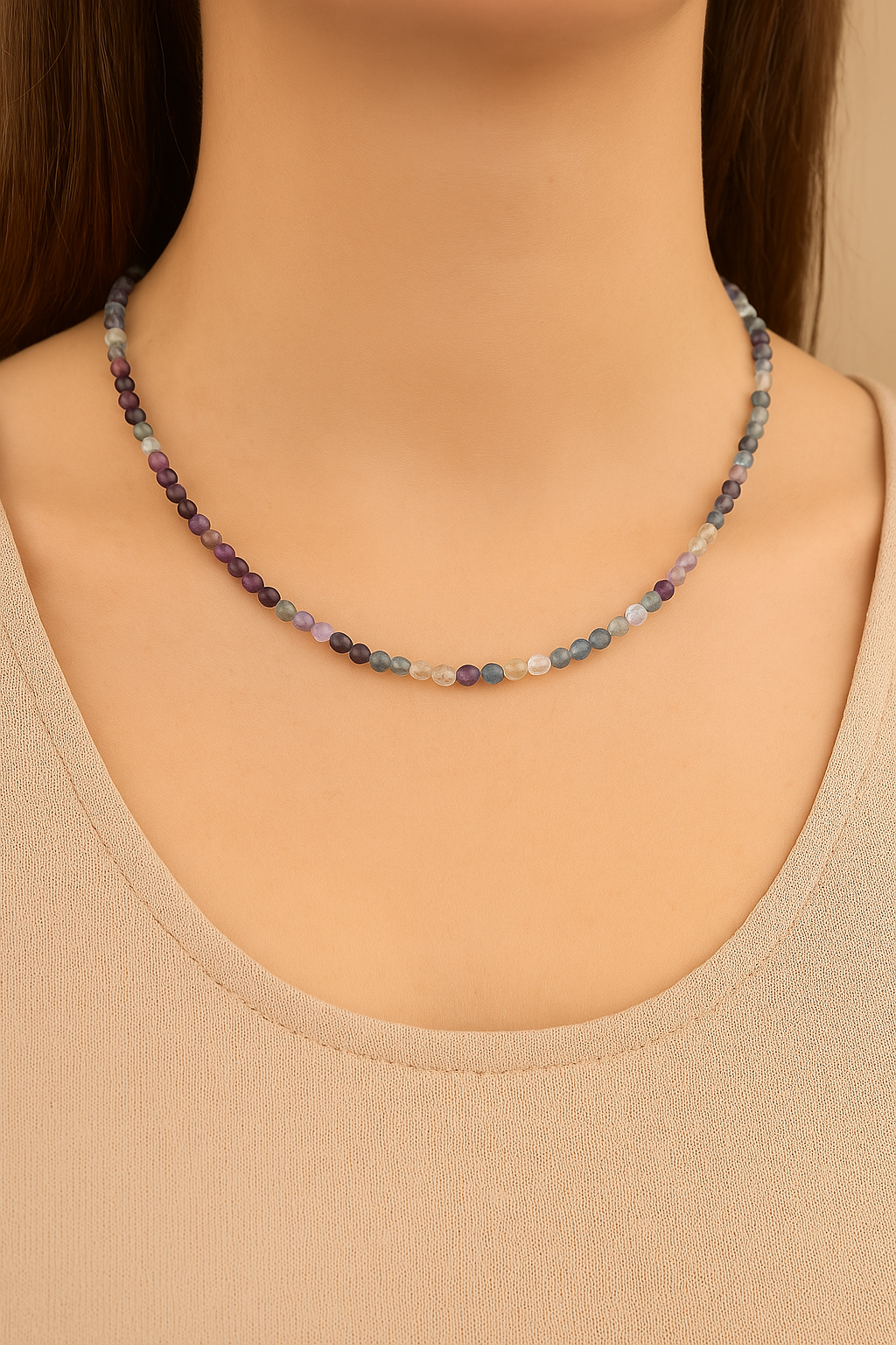 Laboratory Certified Fluorite Natural Stone Necklace 3 mm