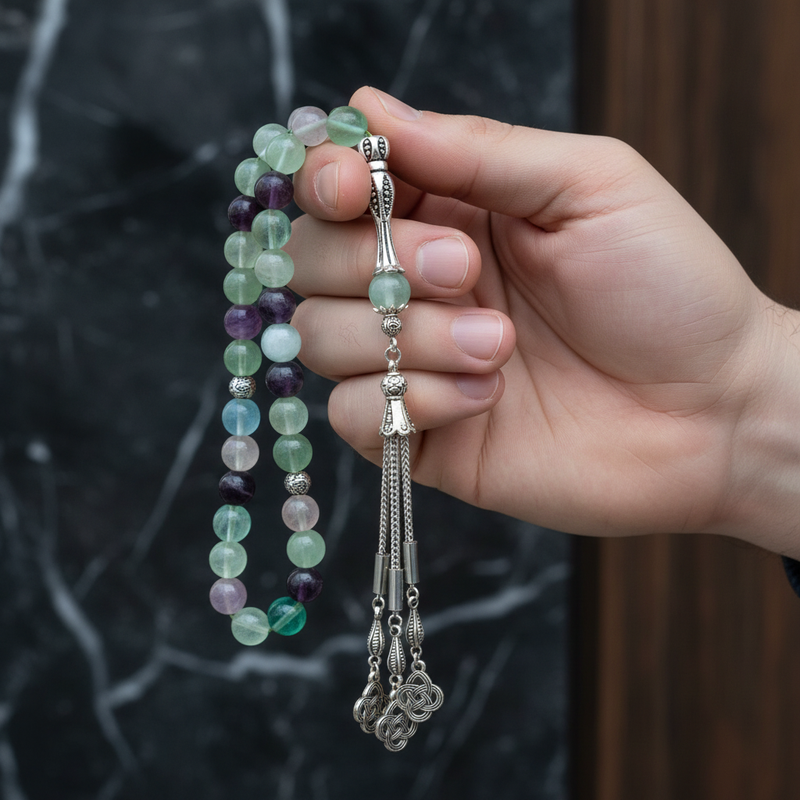 Laboratory Certified Fluorite Natural Gemstone Prayer Beads 10 mm