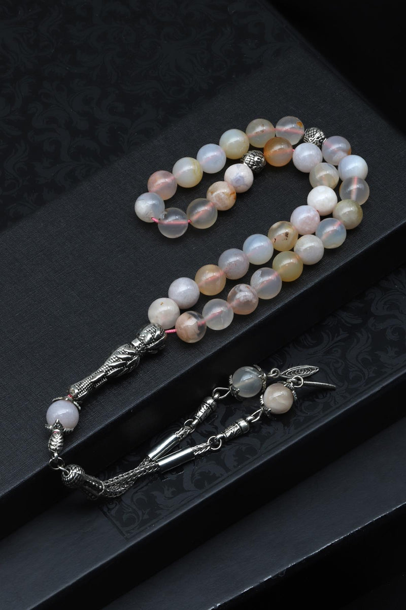 Laboratory Certified Flower Agate Natural Gemstone Prayer Beads 8 mm