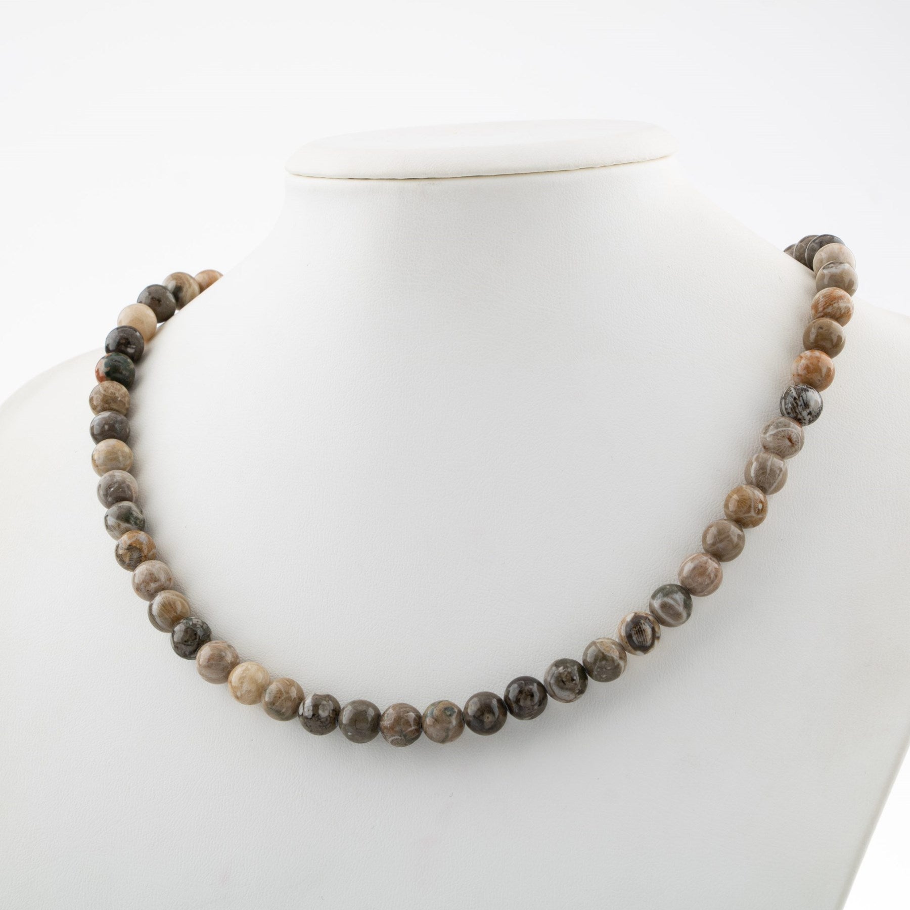 Laboratory Certified Fossil Coral 8 mm Natural Stone Necklace