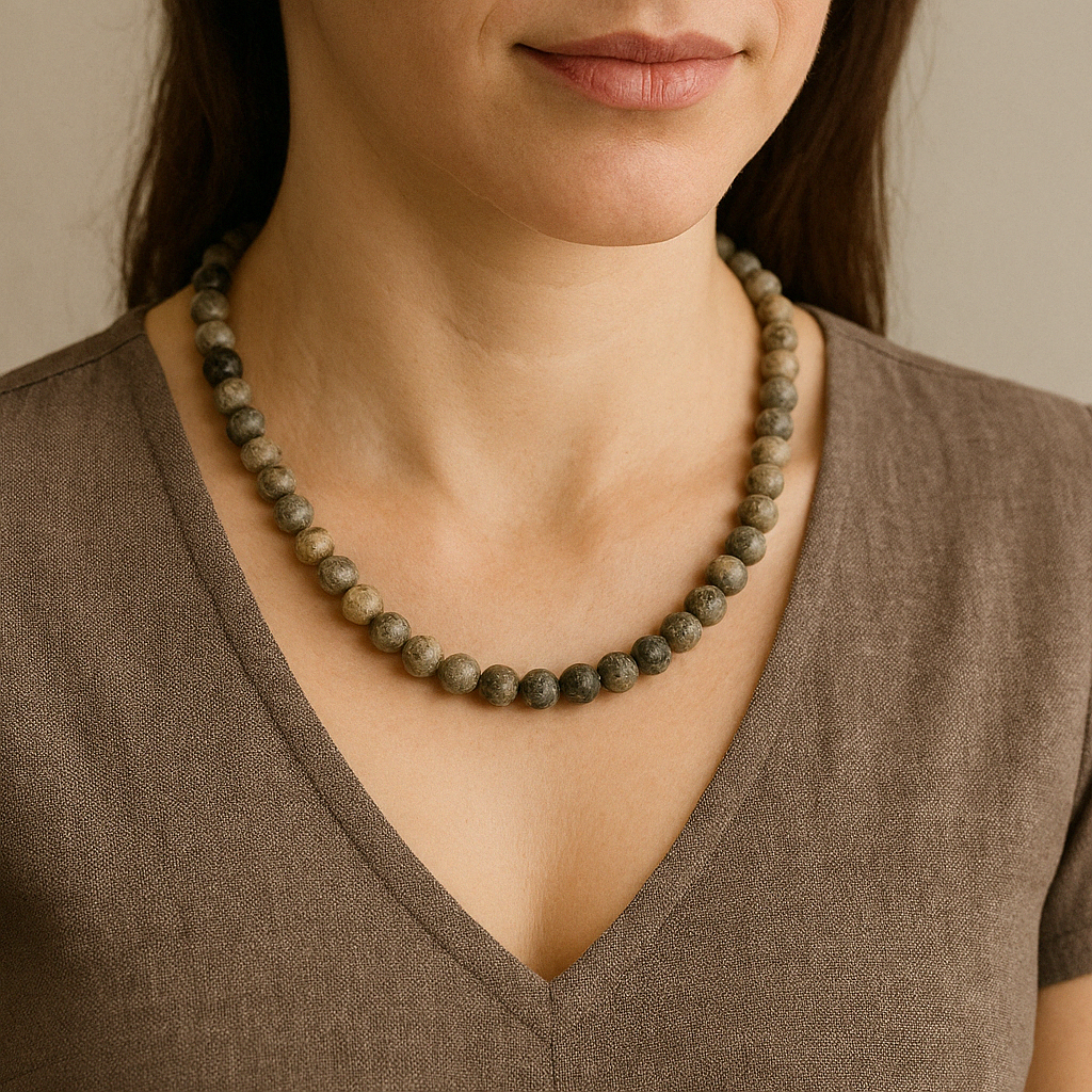 Laboratory Certified Fossil Coral 8 mm Natural Stone Necklace