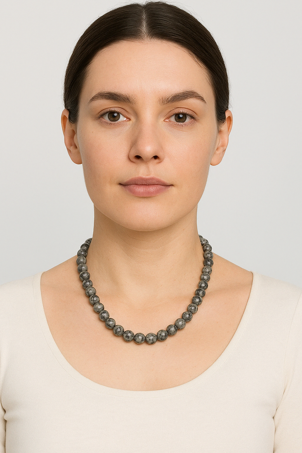 Laboratory Certified Gray Jasper 8 mm Natural Stone Necklace