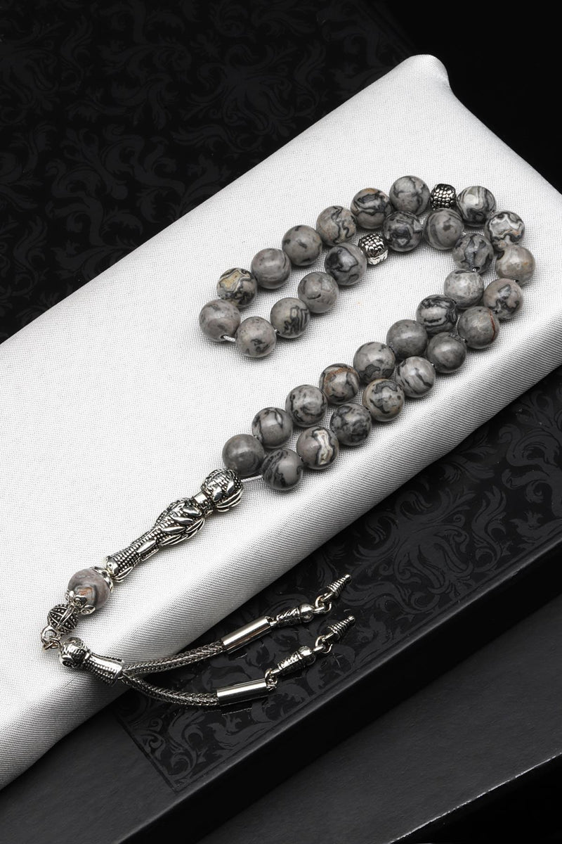Laboratory Certified Gray Jasper Natural Gemstone Prayer Beads 8 mm