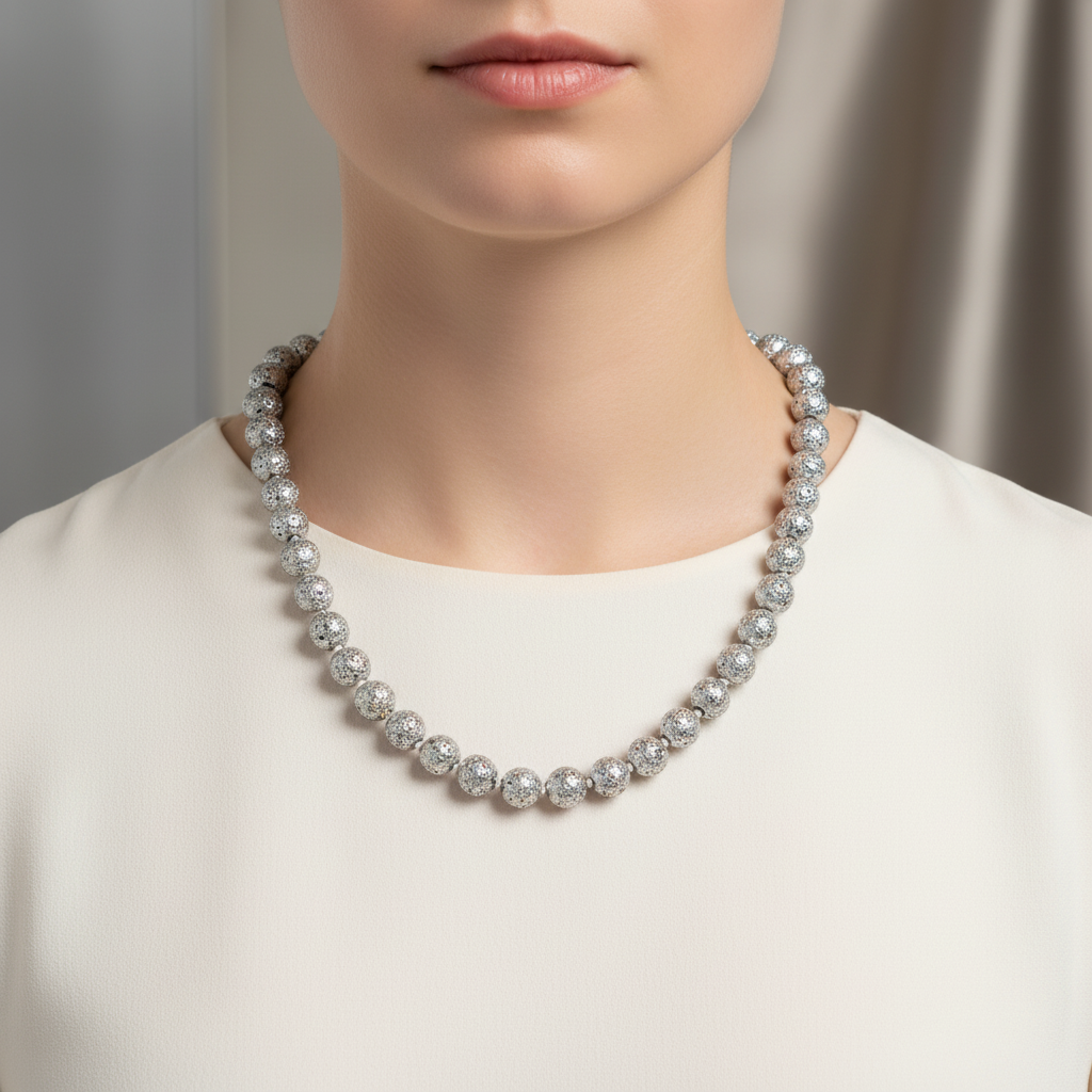 Laboratory Certified Gray Lava Stone 8 mm Knotted Natural Stone Necklace