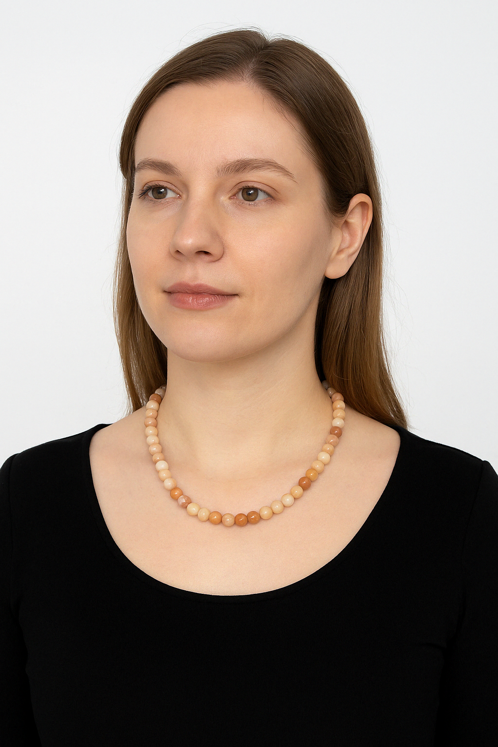 Laboratory Certified Sunstone 8 mm Natural Stone Necklace