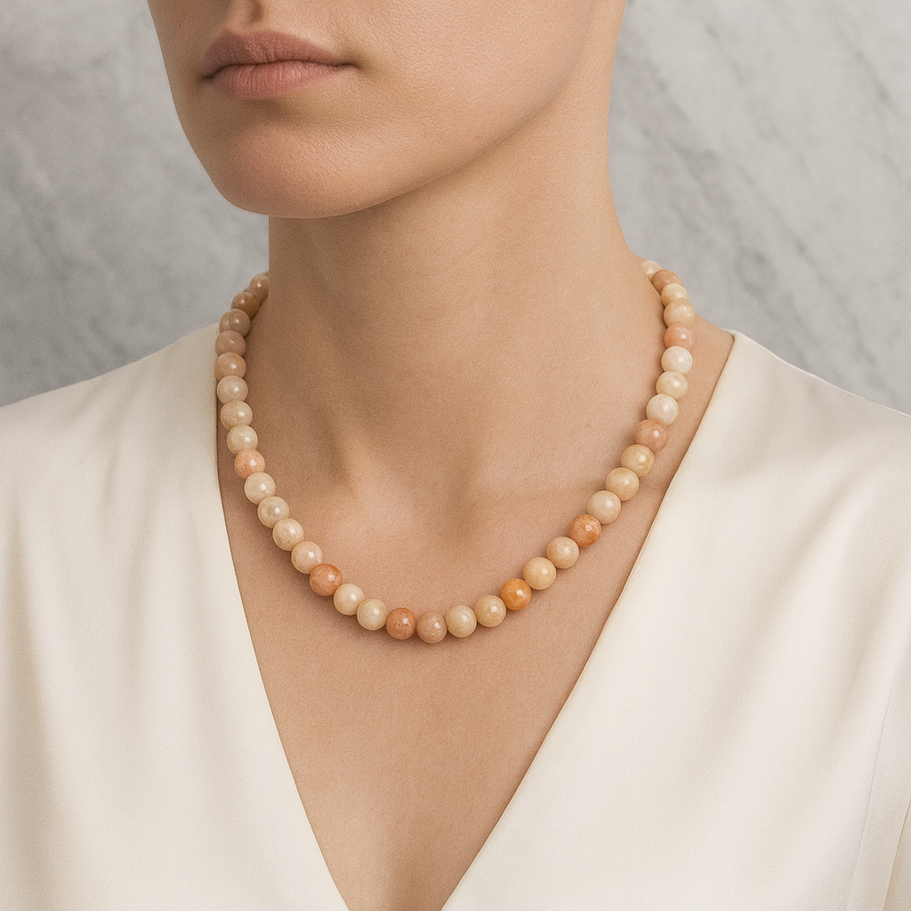 Laboratory Certified Sunstone 8 mm Natural Stone Necklace