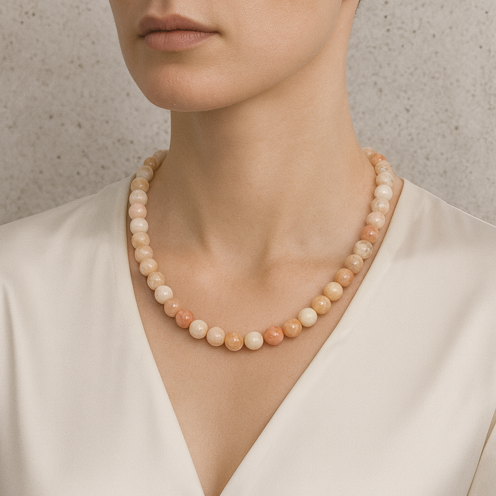 Laboratory Certified Sunstone 8 mm Natural Stone Necklace