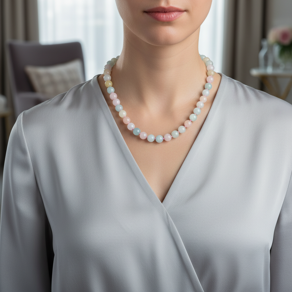 Laboratory Certified Heliodor 6 mm Knotted Natural Stone Necklace