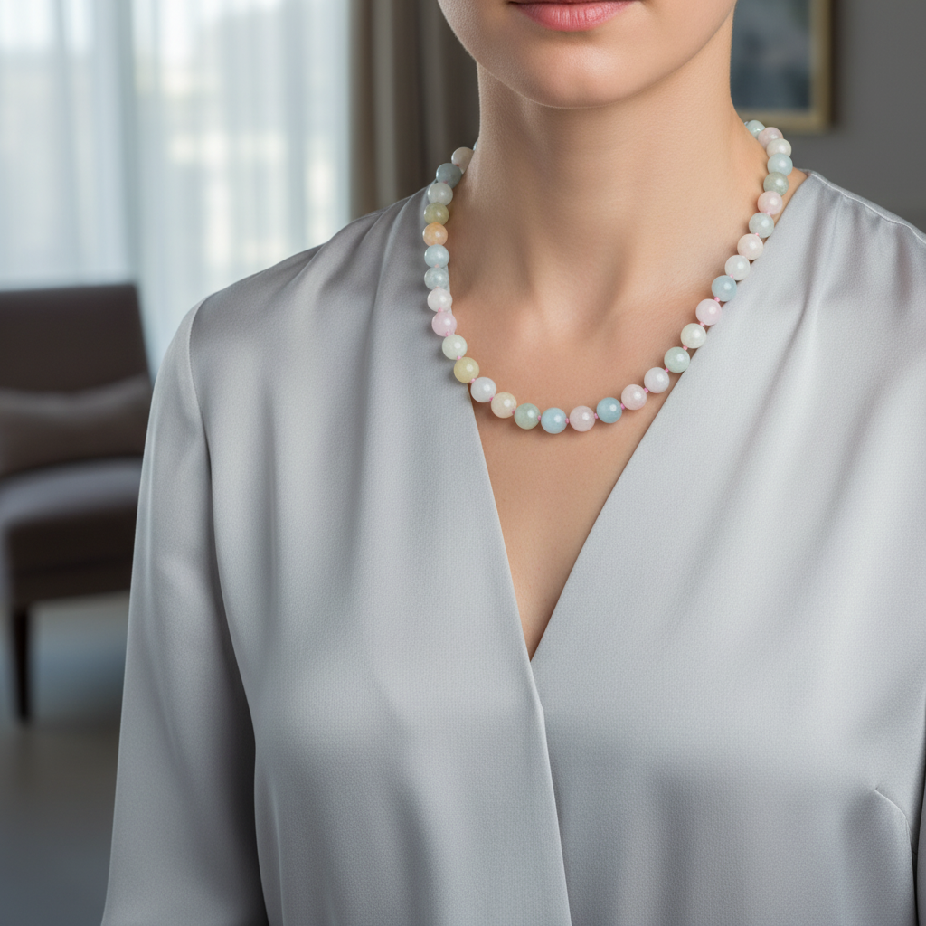 Laboratory Certified Heliodor 6 mm Knotted Natural Stone Necklace