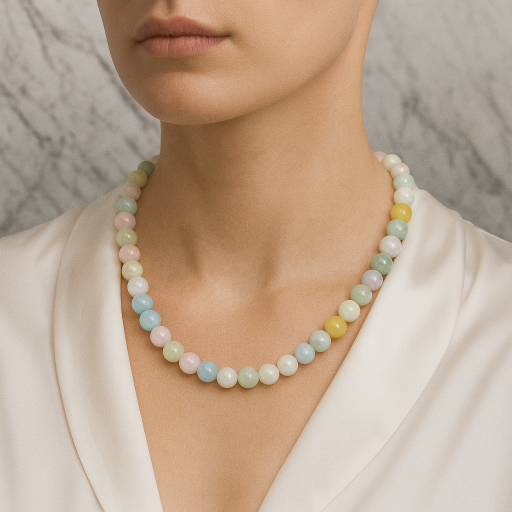 Laboratory Certified Heliodor 8 mm Natural Stone Necklace