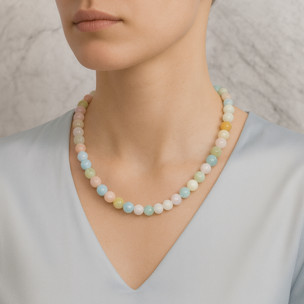 Laboratory Certified Heliodor 8 mm Natural Stone Necklace