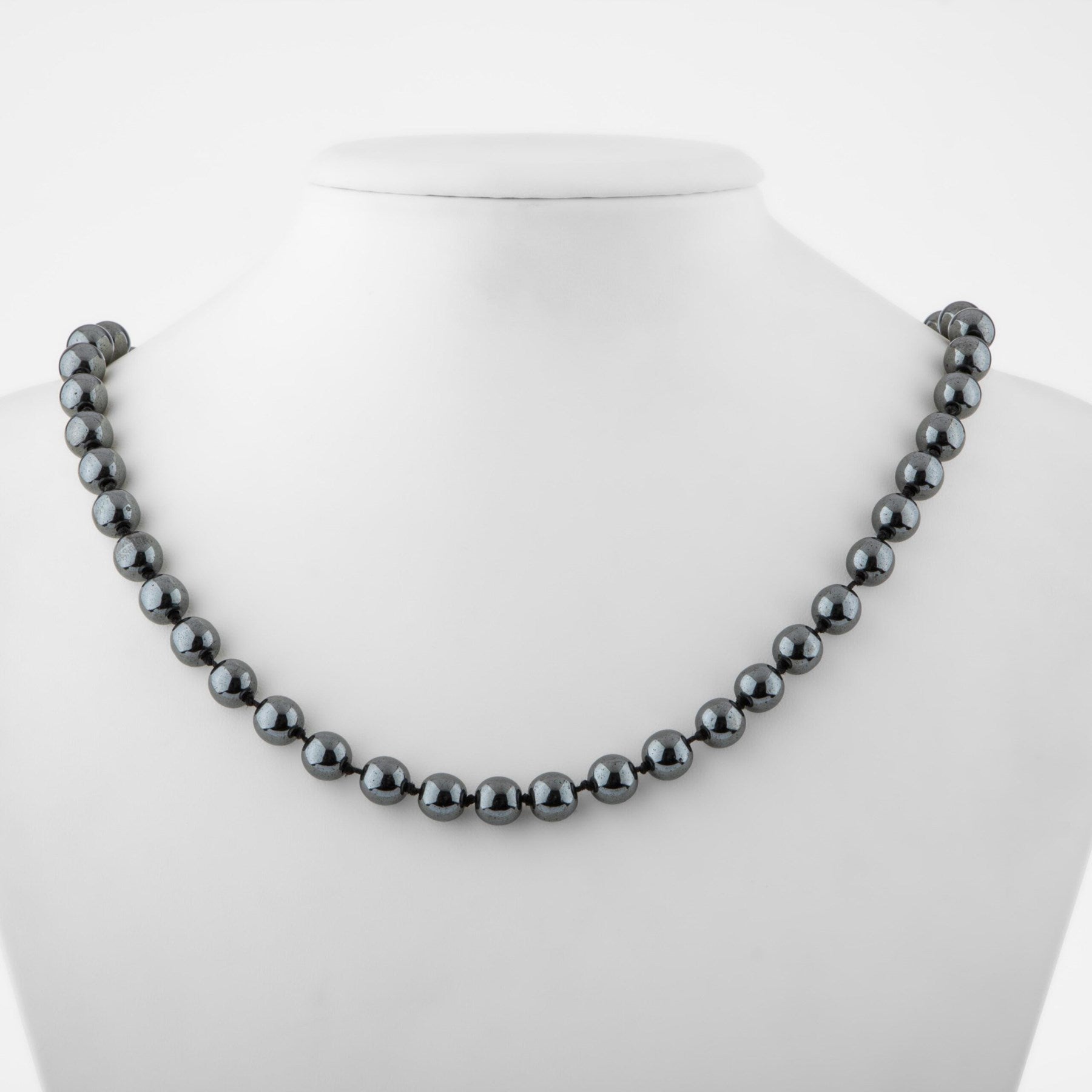 Laboratory Certified Hematite 8 mm Knotted Natural Stone Necklace