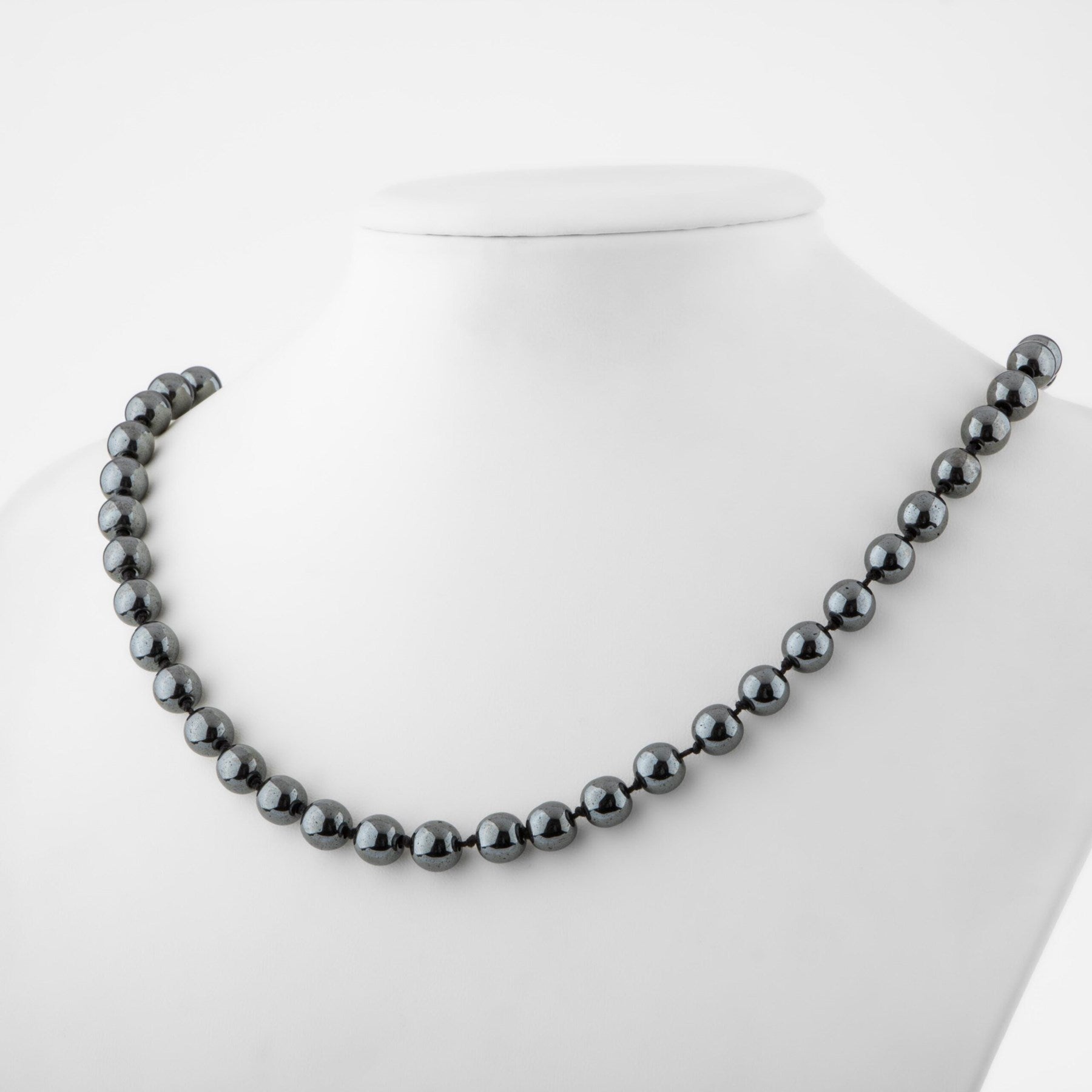 Laboratory Certified Hematite 8 mm Knotted Natural Stone Necklace