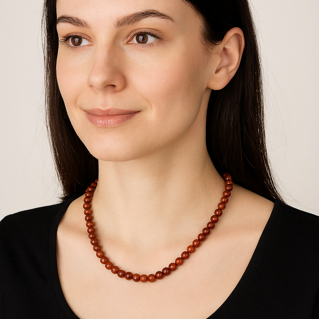 Laboratory Certified Hessonite Garnet 6 mm Natural Stone Necklace