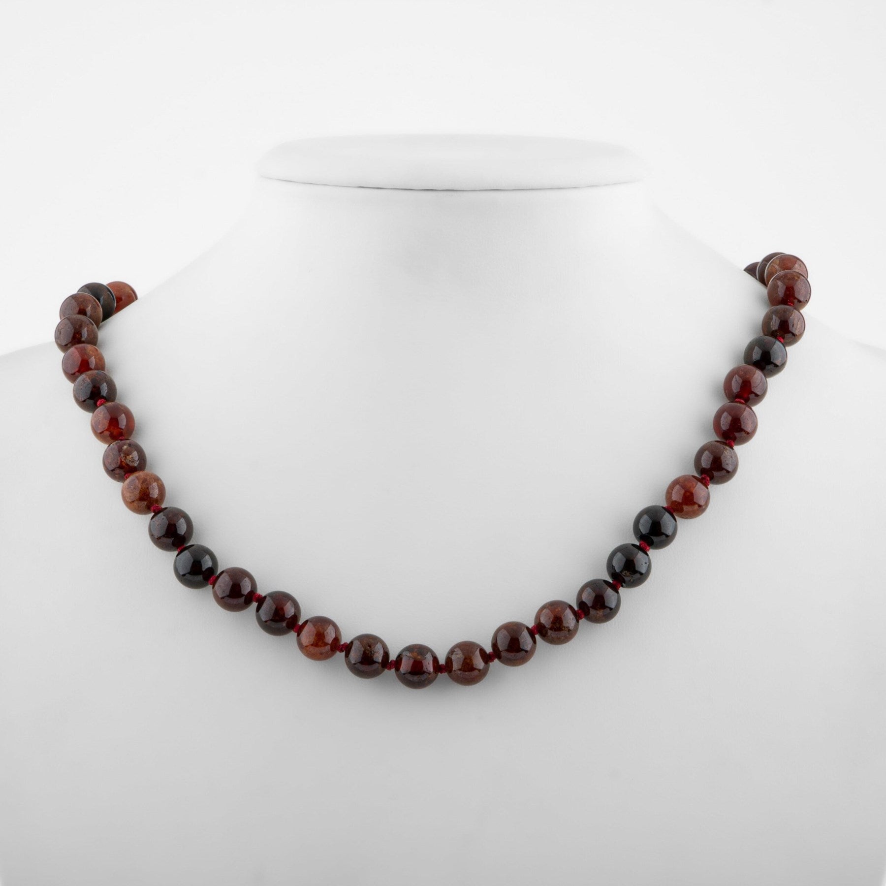 Laboratory Certified Hessonite Garnet 8 mm Knotted Natural Stone Necklace