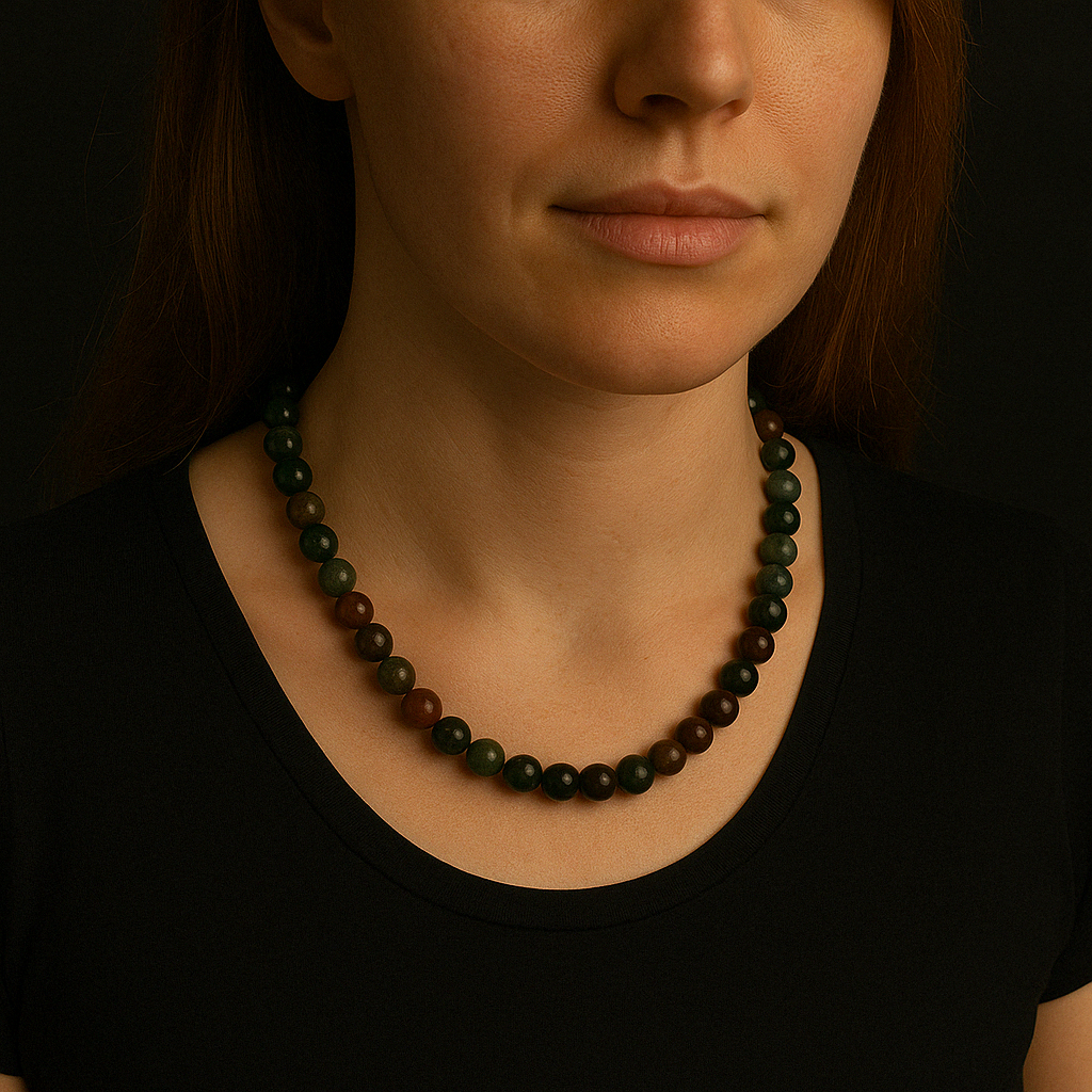 Laboratory Certified Indian Agate 8 mm Knotted Natural Stone Necklace