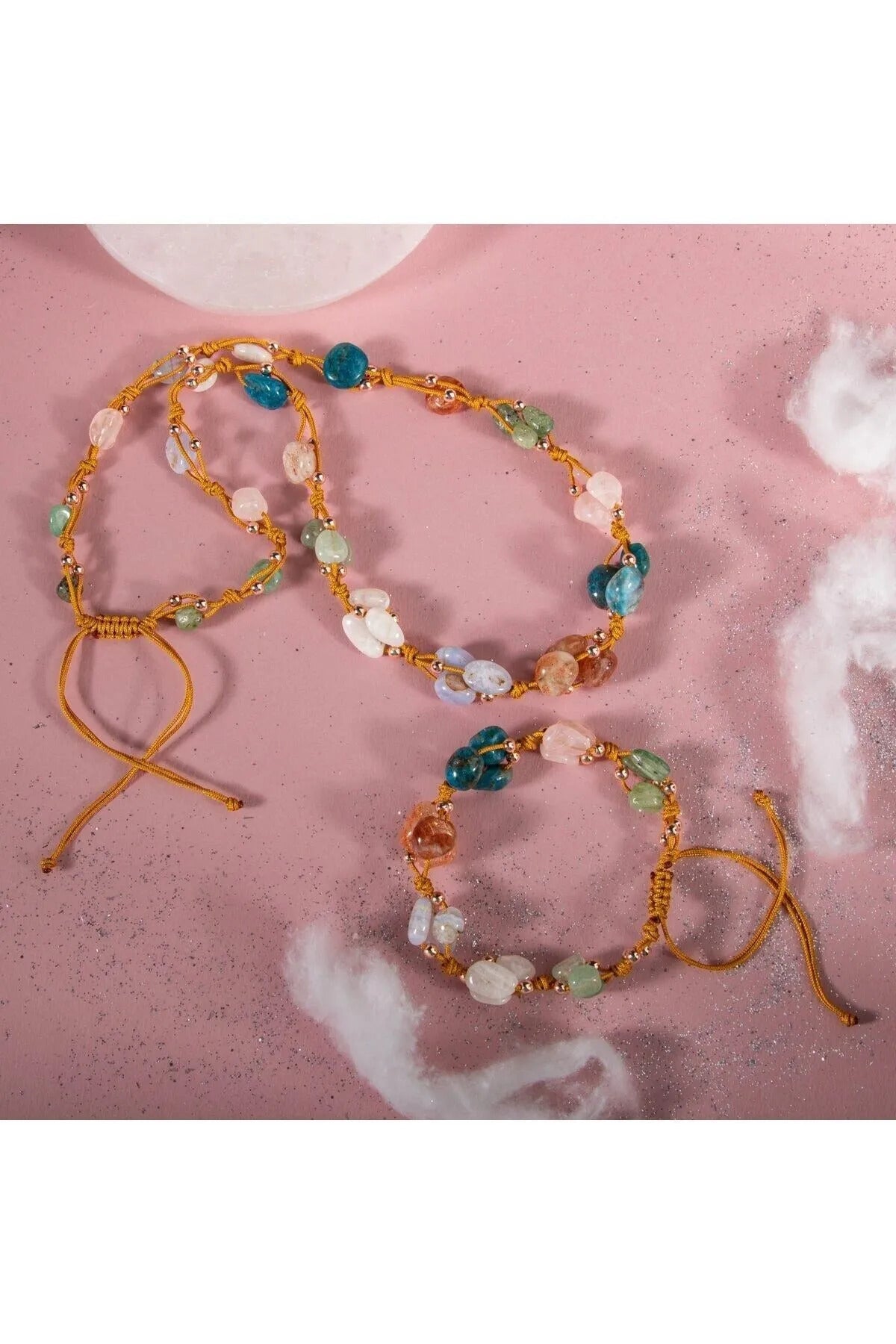 İkizler Burcu Kolye Bileklik Seti Ay Taşı Güneş Taşı Kalsedon Mavi Apatit Pembe Kuvars Yeşil Aventurin Yeşim Sertifikalı Hakiki Orijinal Doğal Taş 