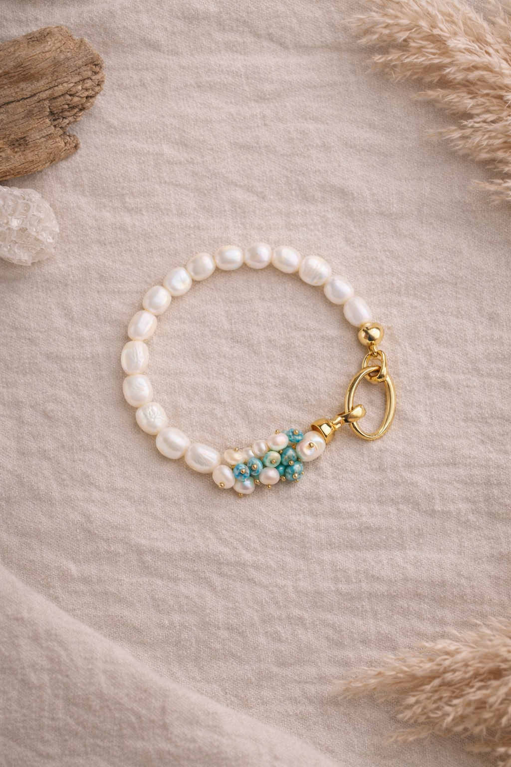 Laboratory Certified Amazonite & Pearl 925 Sterling Silver Bracelet