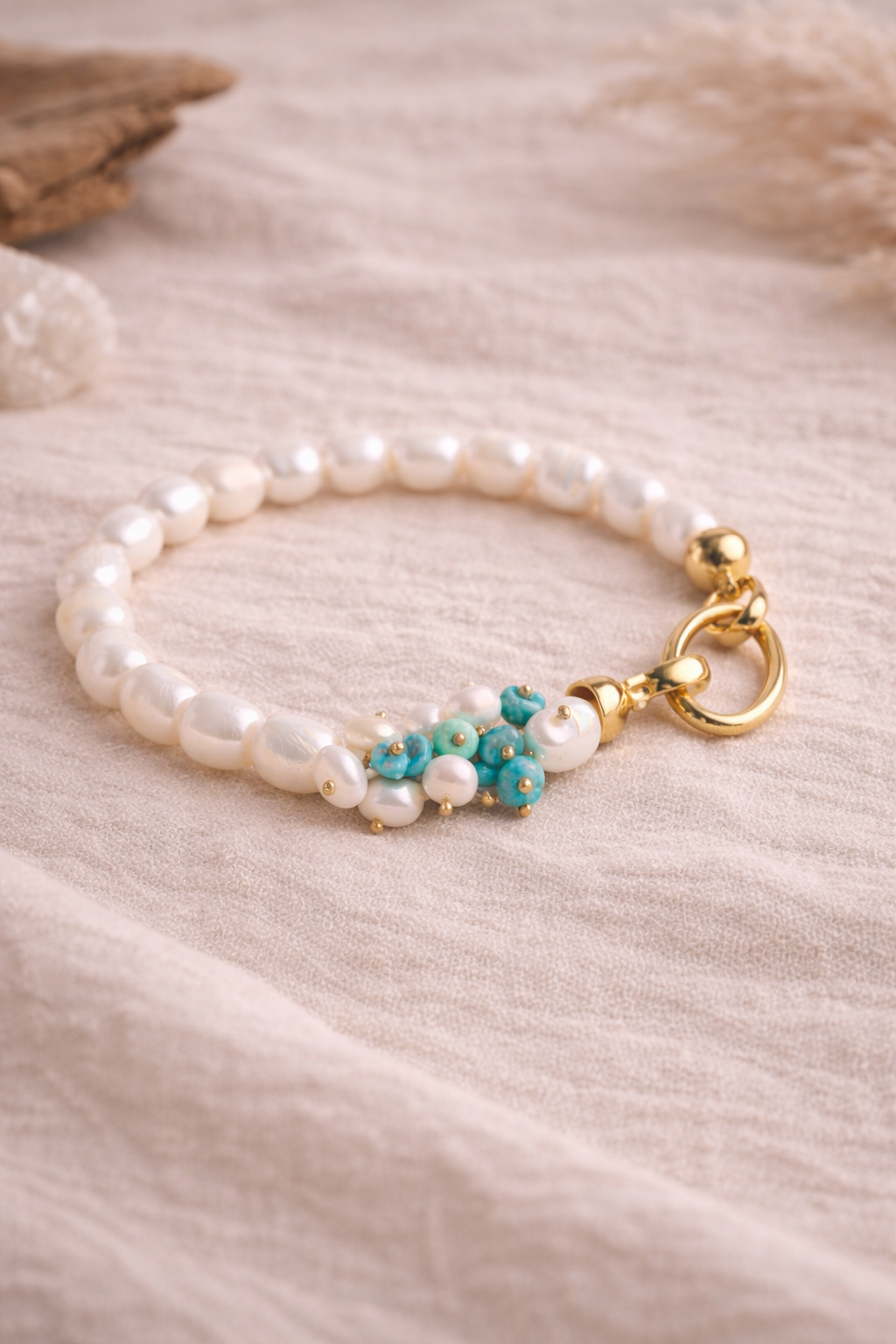 Laboratory Certified Amazonite & Pearl 925 Sterling Silver Bracelet