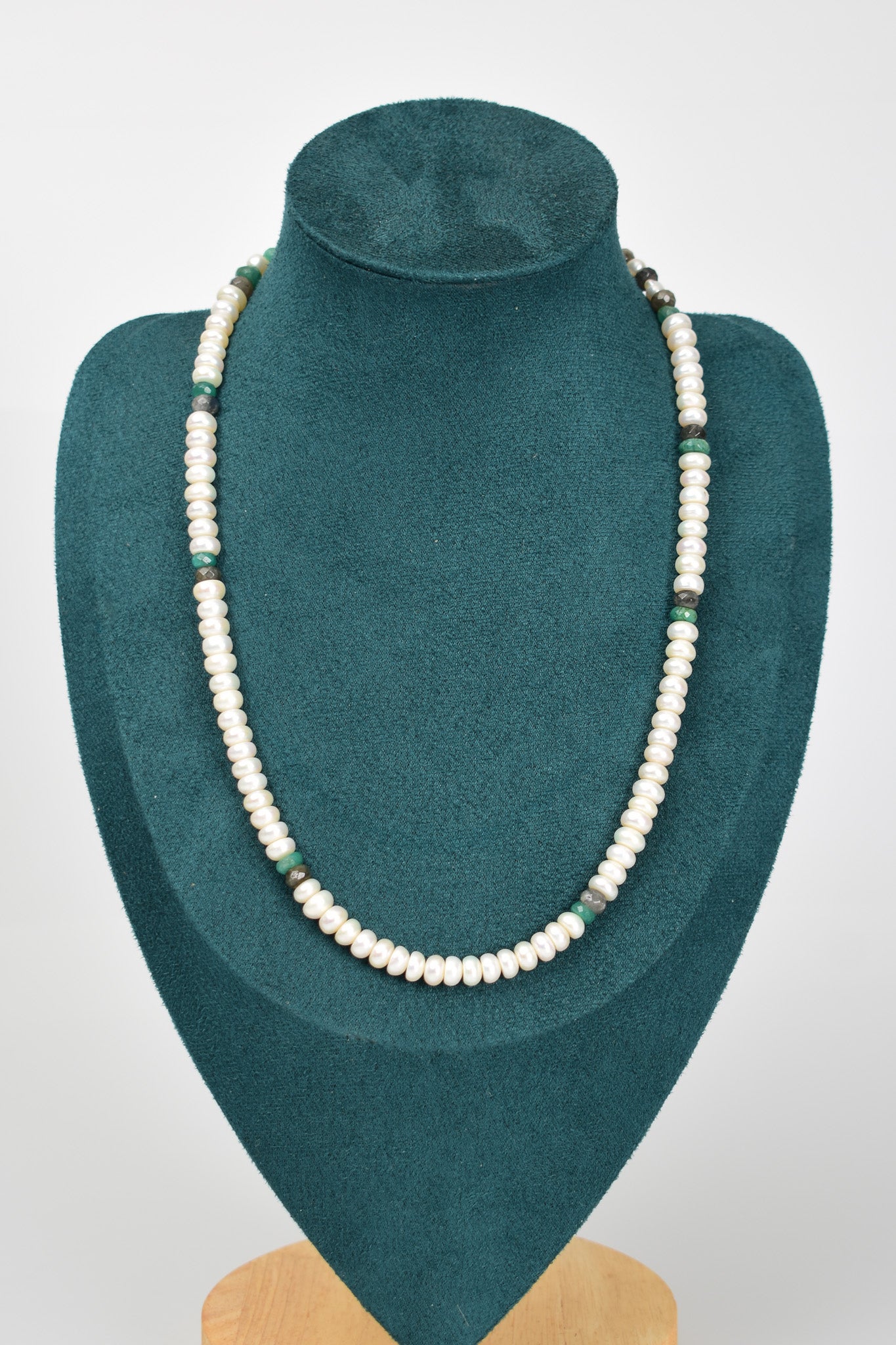 Laboratory Certified Pearl, Emerald & Labradorite Natural Stone Necklace