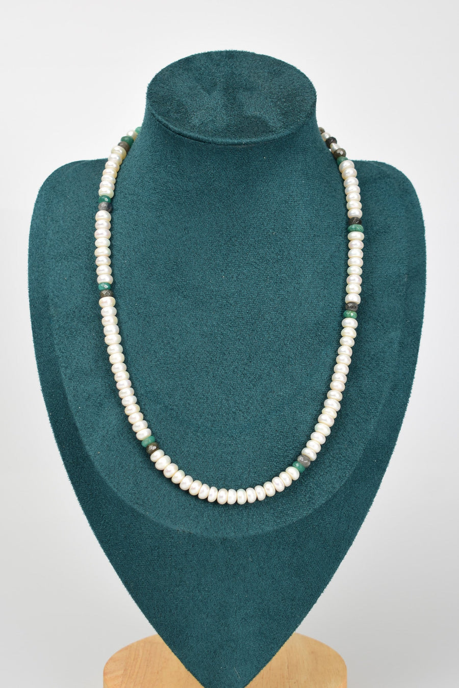 Laboratory Certified Pearl, Emerald & Labradorite Natural Stone Necklace