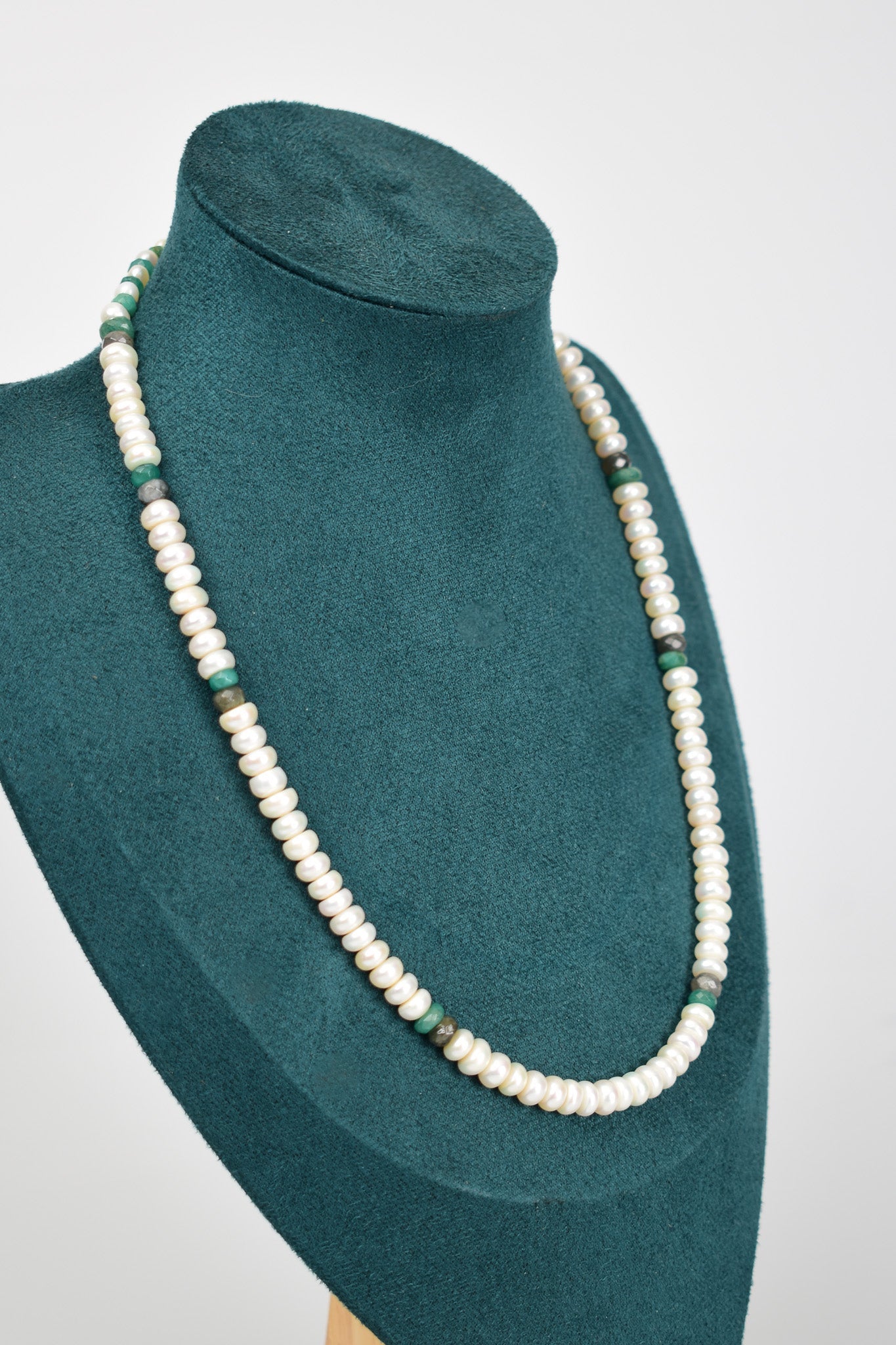 Laboratory Certified Pearl, Emerald & Labradorite Natural Stone Necklace