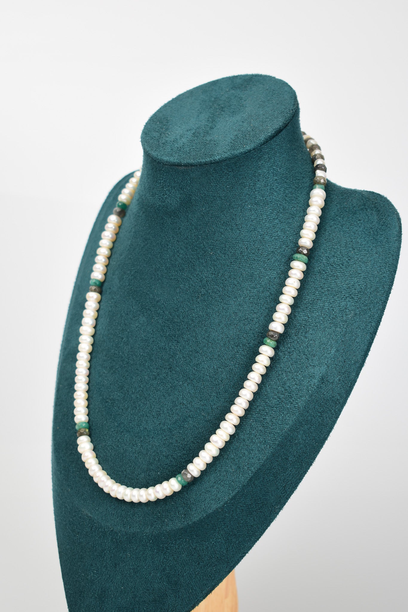 Laboratory Certified Pearl, Emerald & Labradorite Natural Stone Necklace