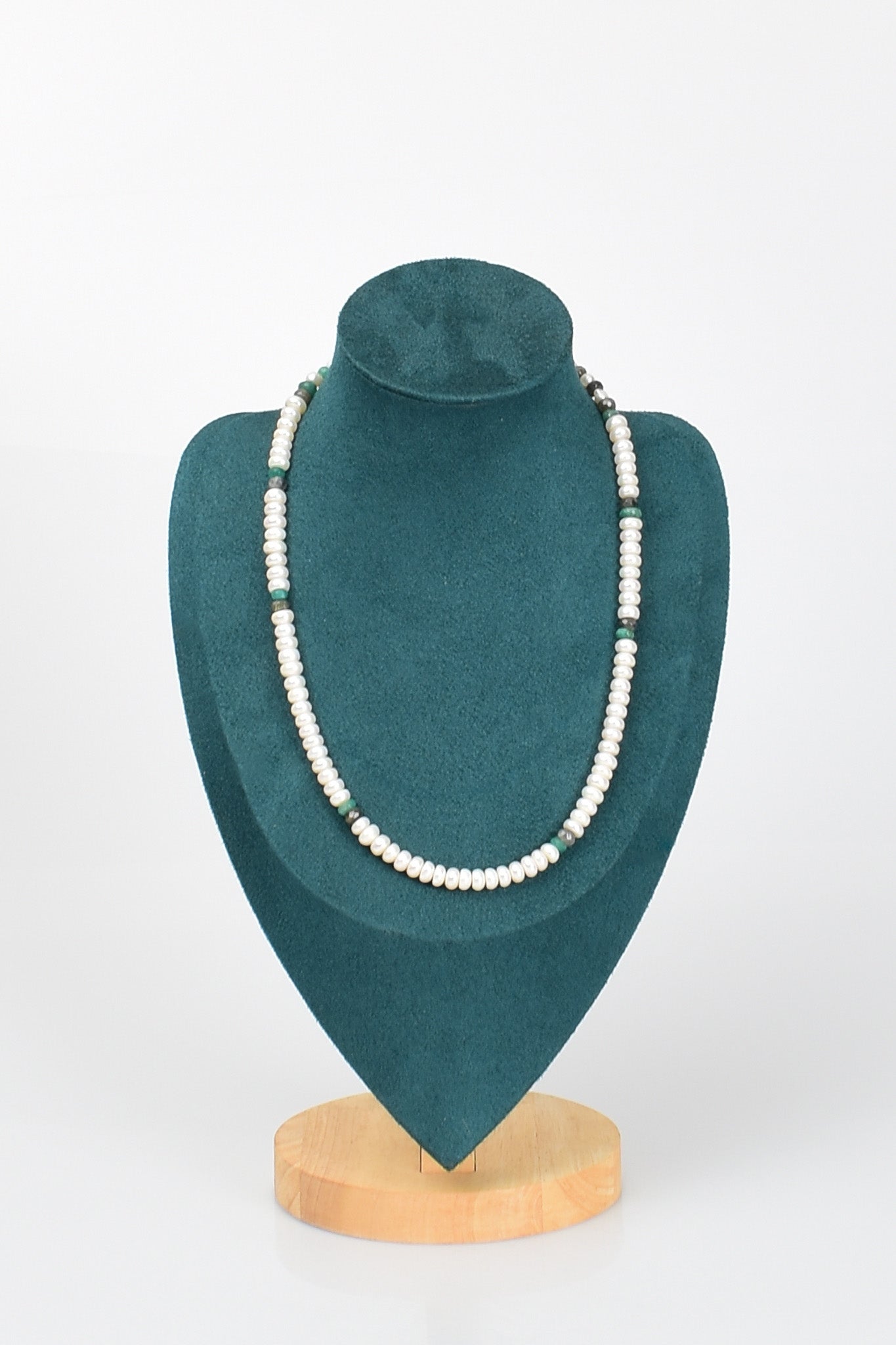 Laboratory Certified Pearl, Emerald & Labradorite Natural Stone Necklace