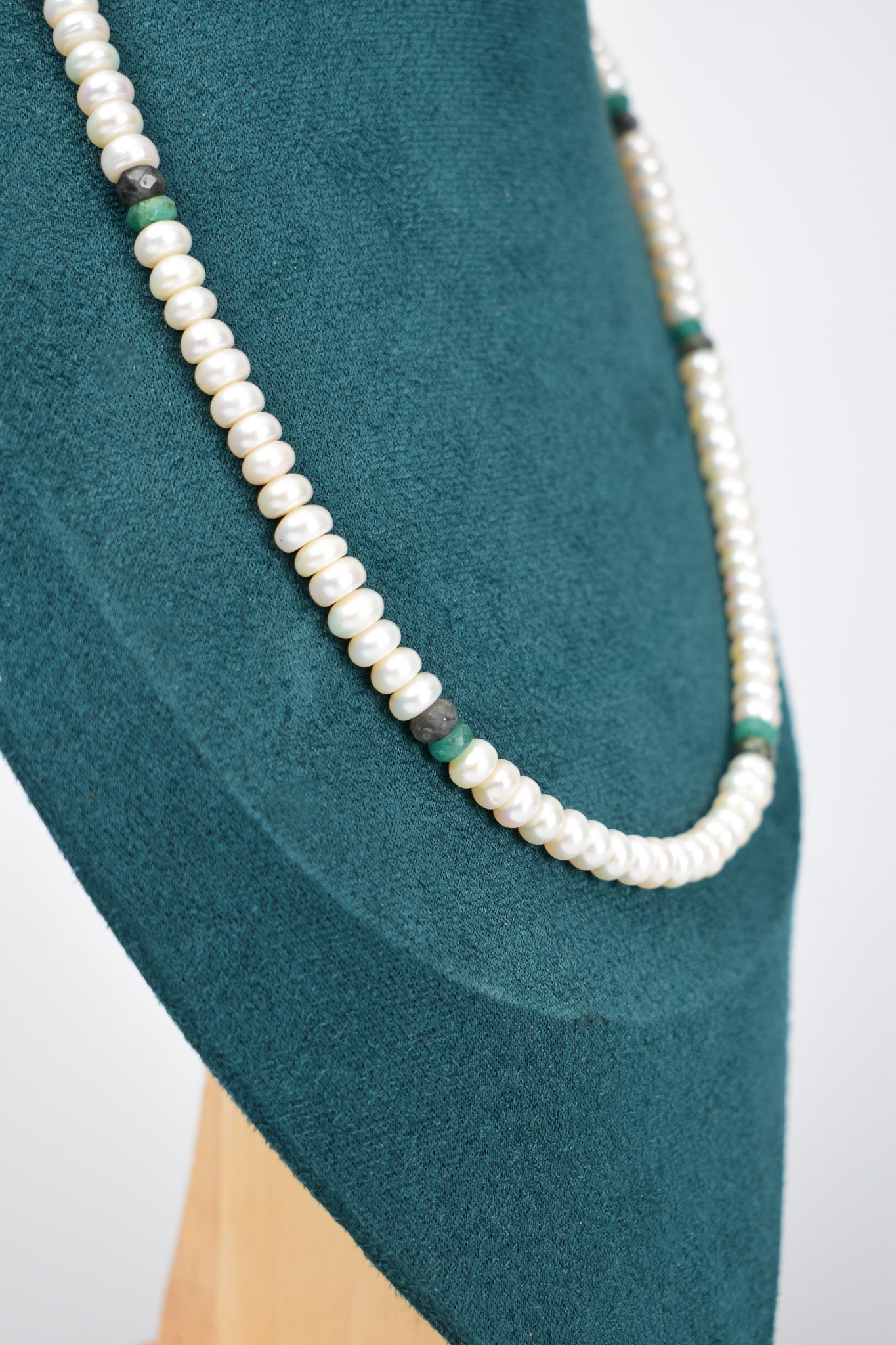Laboratory Certified Pearl, Emerald & Labradorite Natural Stone Necklace