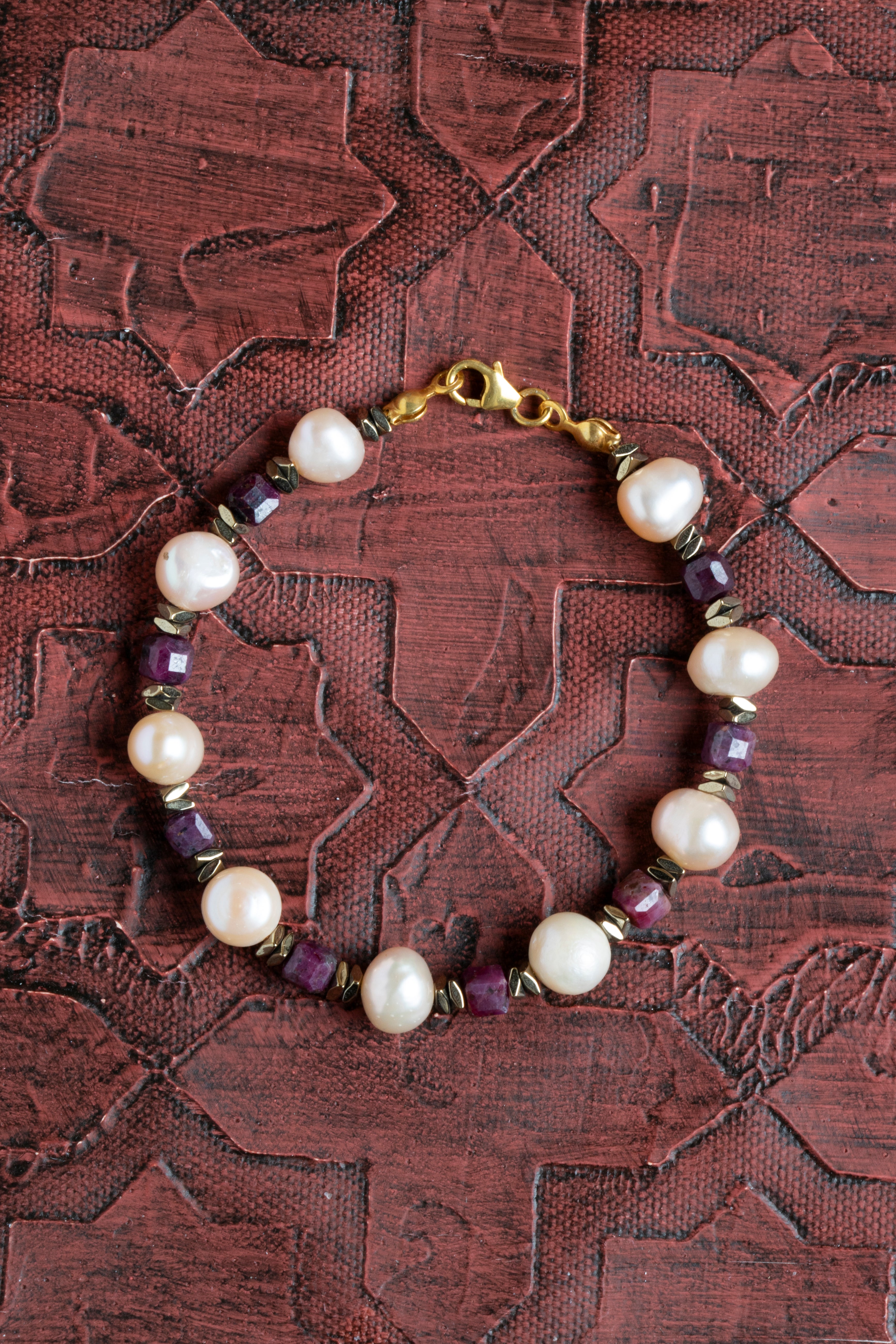 Laboratory Certified Pearl & Ruby Natural Stone Bracelet