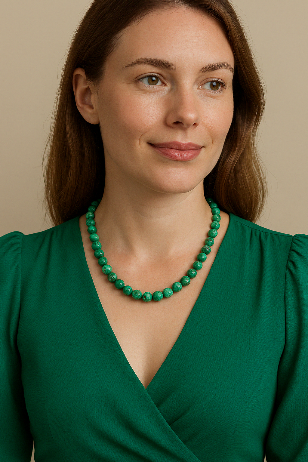 Laboratory Certified Spanish Variscite 8 mm Natural Stone Necklace