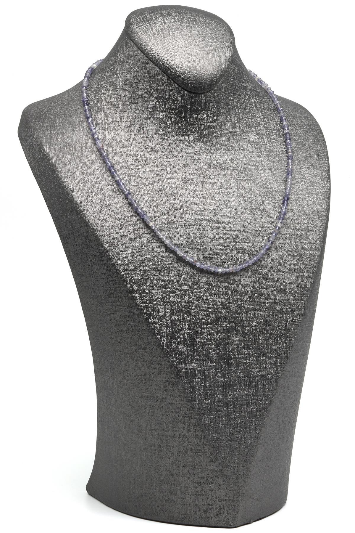 Laboratory Certified Iolite Natural Stone 925 Sterling Silver Rondelle Necklace