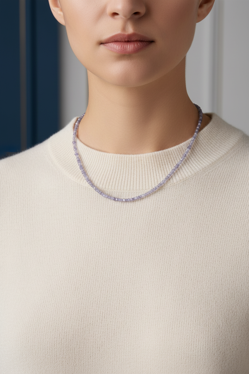 Laboratory Certified Iolite Natural Stone 925 Sterling Silver Rondelle Necklace